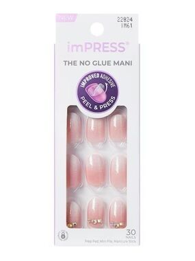 Kiss imPRESS Pink Ombre Gel-Look Press-On Oval Short Nails with Gem Accents